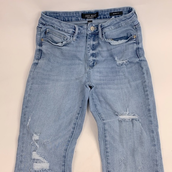 Judy Blue Skinny Distressed Jeans Light wash denim Size 11/30 Stretch Designer - Picture 3 of 16